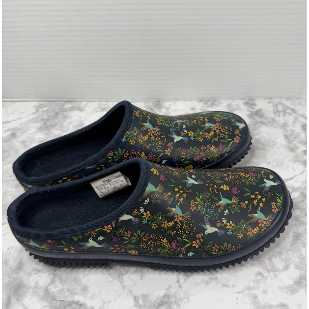 Western Chief Womens Hummingbird Floral Garden Clogs Navy Blue Rubber Shoes 9